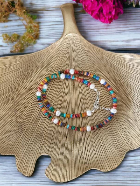 Colier Choker Din Argint 925 Cu Mărgele Naturale Ayana Și Cioburi Colorate De Scoică
