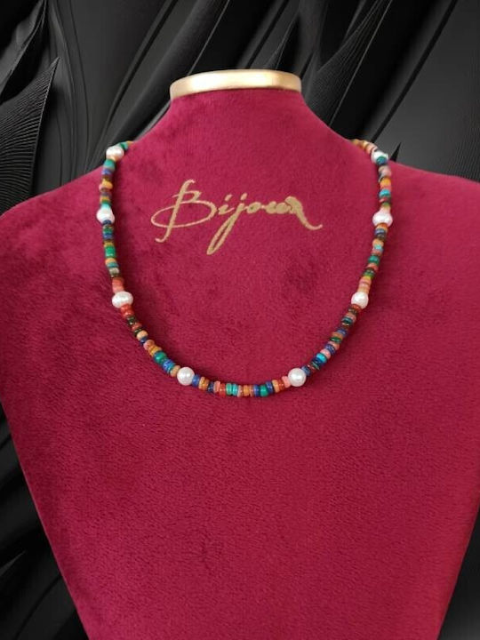 Colier Choker Din Argint 925 Cu Mărgele Naturale Ayana Și Cioburi Colorate De Scoică