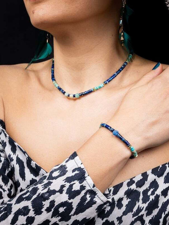 Nirmay Colier Choker Din Pietre Naturale Jasper Sediment Placat Cu Aur 14k Închizătoare Din Argint 925
