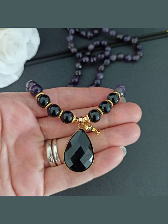 Mantra Mala Kiaan Necklace 108 Mala Beads Amethyst Onyx Semi-precious Stones