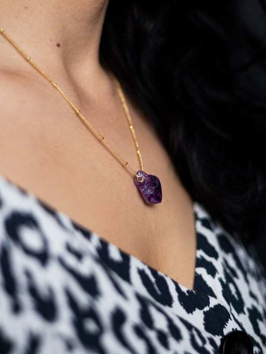 Colier Kalindi Din Pietre Naturale Ametist Brut Placat Cu Aur 18k Colier Kalindi Din Pietre Naturale Ametist Brut Placat Cu Aur 18k