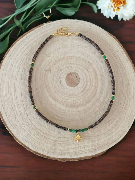 Colier Choker Erin Smarald African Discuri De Sediment Marin Din Argint Plăcut Cu Aur Pandantiv Steaua Nordului