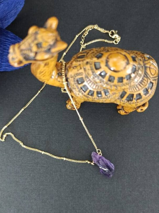 Colier Kalindi Din Pietre Naturale Ametist Brut Placat Cu Aur 18k