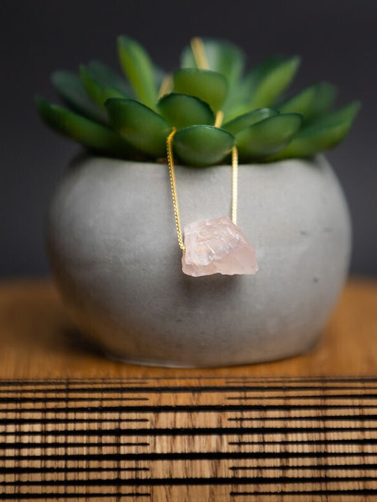 Delicate Necklace Natural Pink Quartz Stone Dara 18k Gold Plated