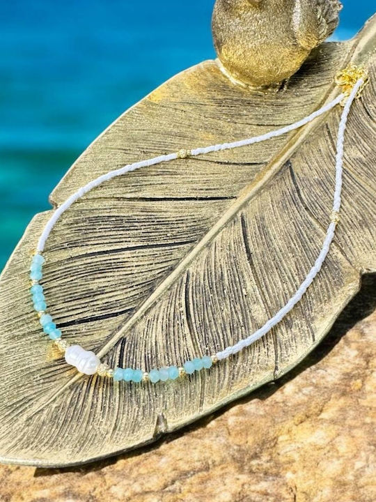 Colier Choker Elegant Isra Din Argint Placat Cu Aur Cu Amazonit Cristale Perle Miyuki