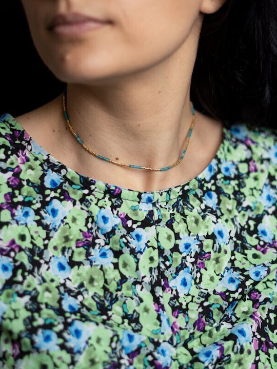 Colier Piatra Semiprețioasă Kyanit Placat Cu Aur 18k Piatra Naturală Choker Elegant Vania Sunstone Miyuki Seed