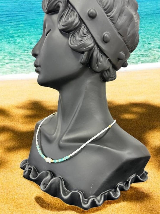 Colier Choker Elegant Isra Din Argint Placat Cu Aur Cu Amazonit Cristale Perle Miyuki