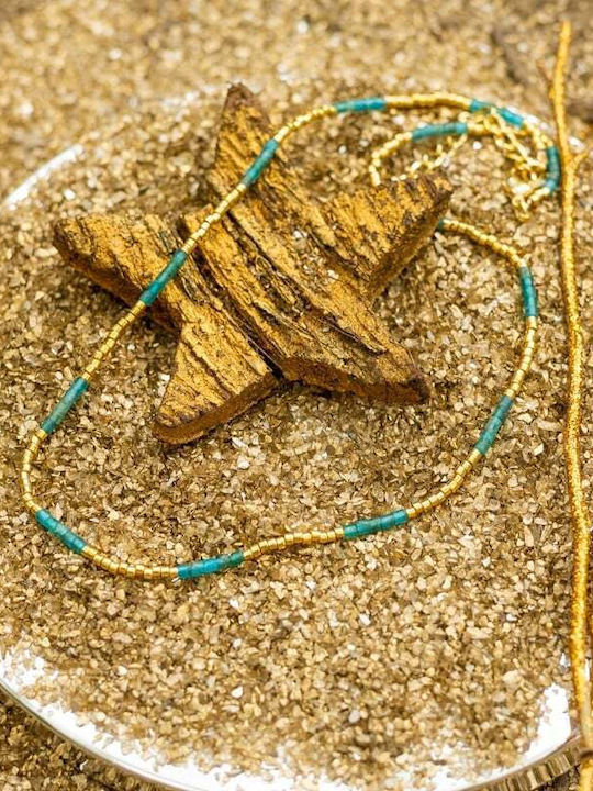 Colier Piatra Semiprețioasă Kyanit Placat Cu Aur 18k Piatra Naturală Choker Elegant Vania Sunstone Miyuki Seed