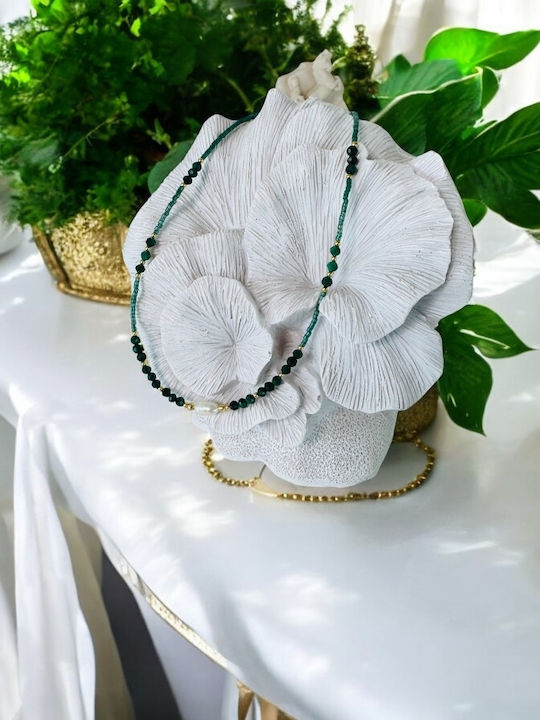 Colier Choker Elina Din Argint 925 Placat Cu Aur Cu Mărgele Miyuki Verzi Și Malachit Natural