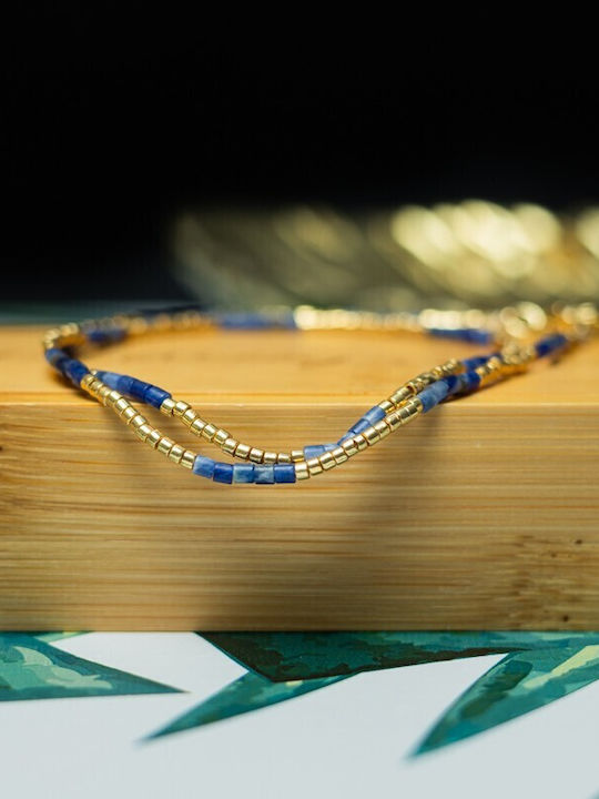 Colier Elegant Choker din Piatră Naturală Sodalit Semi-prețioasă Placat Cu Aur 18k Vania