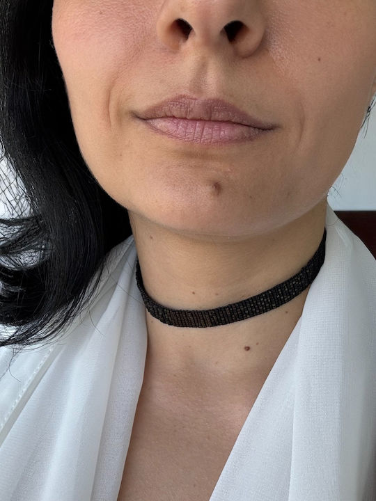 Colier Choker Lat Elegant Handmade Elian Din Mărgele Miyuki Maro Metalic Negru