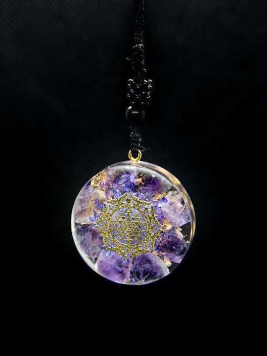 Pandantiv Orgonic „ike” Din Piese De Scoică Violet Ametist Simbol Sri Yantra 3.6cm