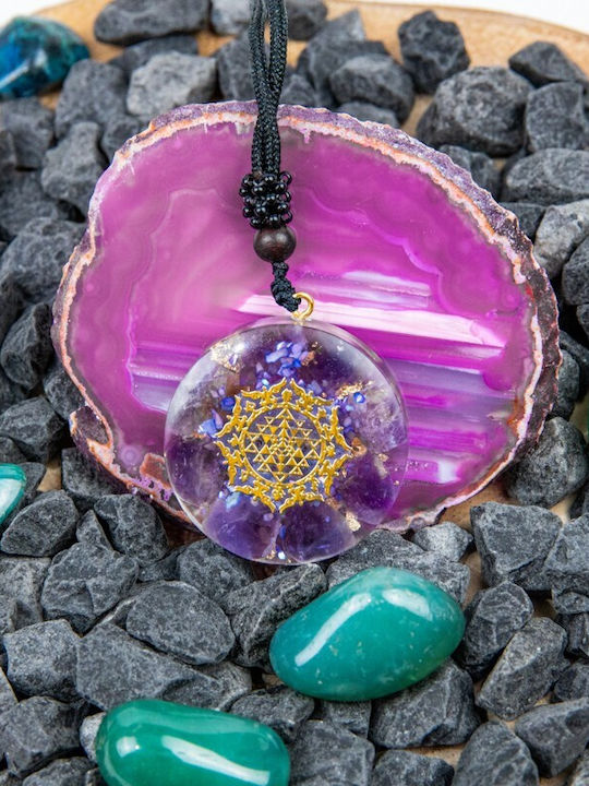 Pandantiv Orgonic „ike” Din Piese De Scoică Violet Ametist Simbol Sri Yantra 3.6cm