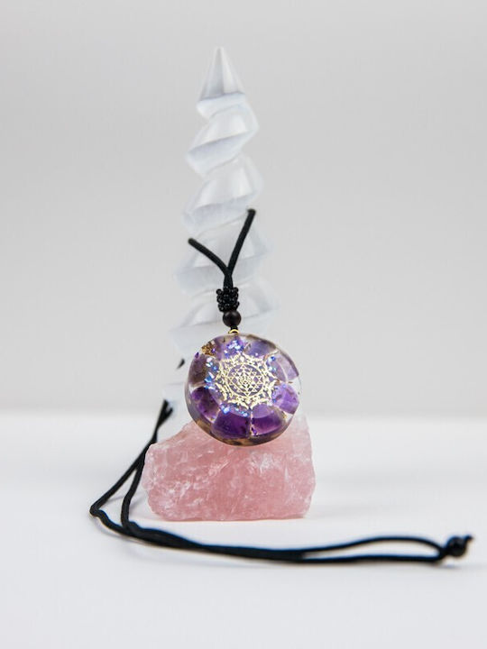 Pandantiv Orgonic „ike” Din Piese De Scoică Violet Ametist Simbol Sri Yantra 3.6cm