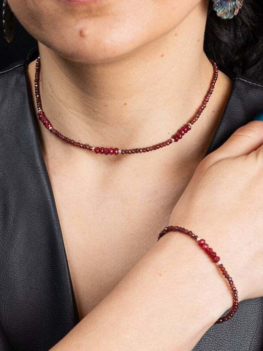 Kavin Choker Halskette Aus Granat Rubin Halbedelsteine 925 Silber Verschluss Accessoires