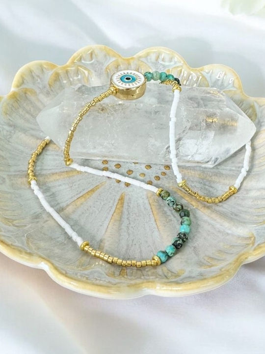Miyuki Bead African Turquoise Enlai Necklace Evil Eye Gold Plated