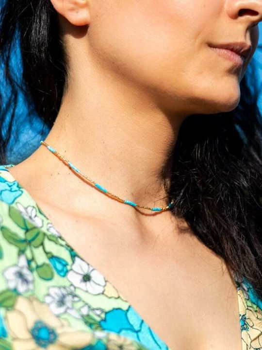 Colier Elegant Choker Placat Cu Aur 18k Cu Pietre Semiprețioase Turcoaz Natural Vania Sunstone Miyuki