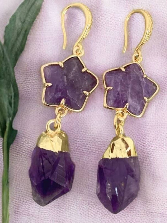 Choose Elegance New Amethyst Raw Stone Earrings 18k Gold Plated