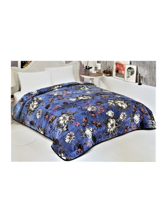 Kotonia Home Pătură Polar Fleece Simplă 160x220 cm Blu Flowers