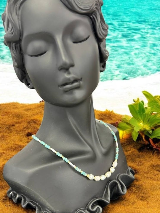 Colier Elegant Alisa Choker Din Argint Cu Amazonit Cristale Mărgele Naturale Miyuki