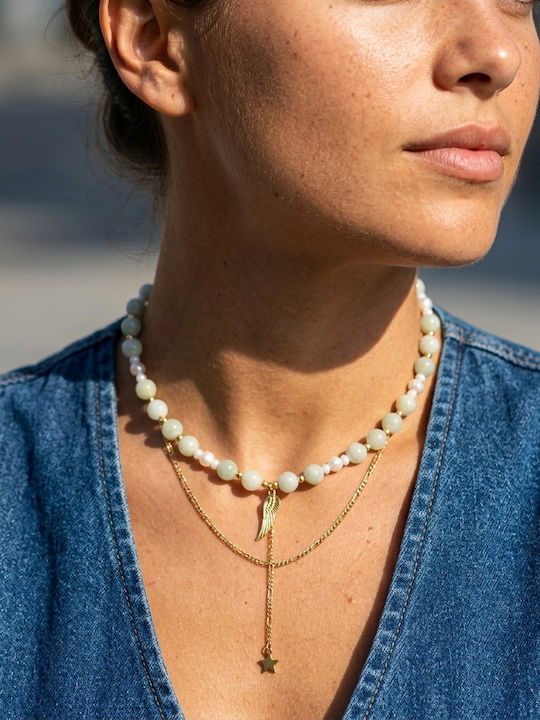 Multilayer Halskette Mit Natürlichen Smaragd Grünen Jade Perlen Vergoldetes Silber