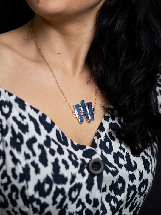 Chain Kyanite Crystal Pendant Saloni 18k Gold Plated