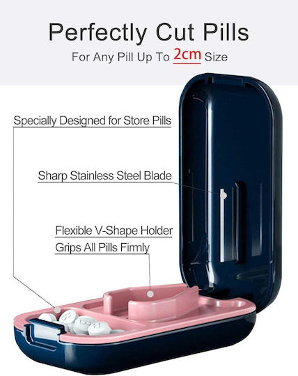 Pill Organizer Cutter & Built In Storage Dark Blue