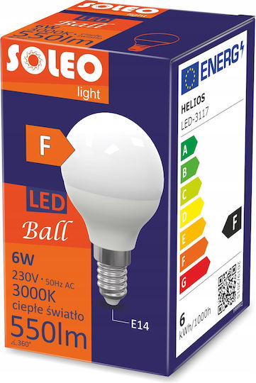 Helios LED Лампа 6W За Цокъл E14 И Форма P45 Топло Бяло 550 Лумени