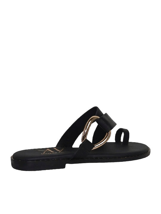 Deri Damen Flache Sandalen Schwarz