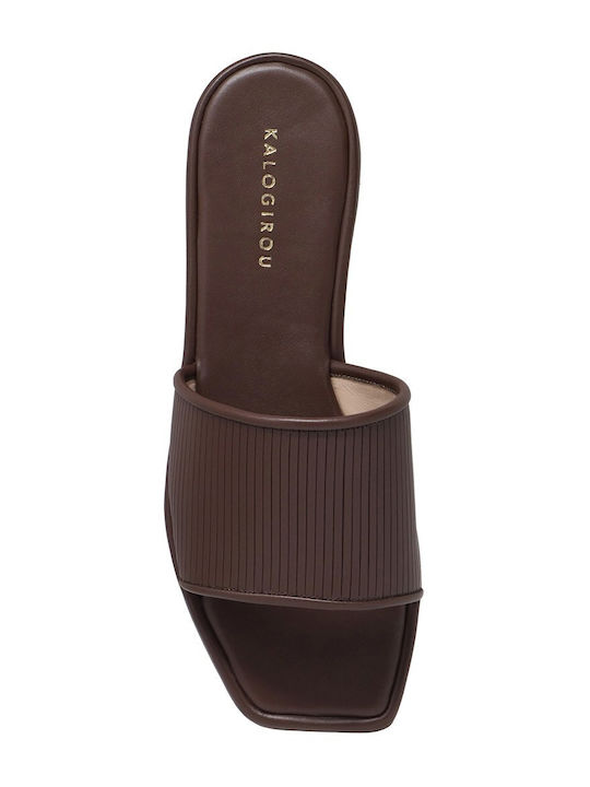 Leather Women's Flat Sandals Brown Aglaia