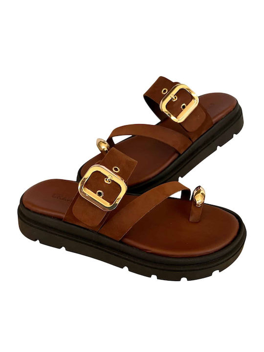 Leather Women's Flat Sandals Flatforms White