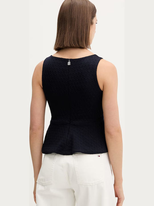 Damen Bluse Ärmellos mit Reißverschluss Dunkelblau