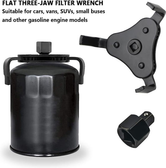 Cheie Universală pentru Filtre de Ulei cu 3 Brațe Neagră Reglabilă 55–108 Mm Funcționare Reversibilă Acționare Dublă 1/2" 3/8" Oțel de Calitate – Mașini Suv-uri Pickup-uri Tractoare