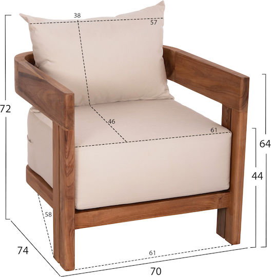 Πολυθρόνα Lounge Φυσικό Χρώμα 70x74x64εκ.