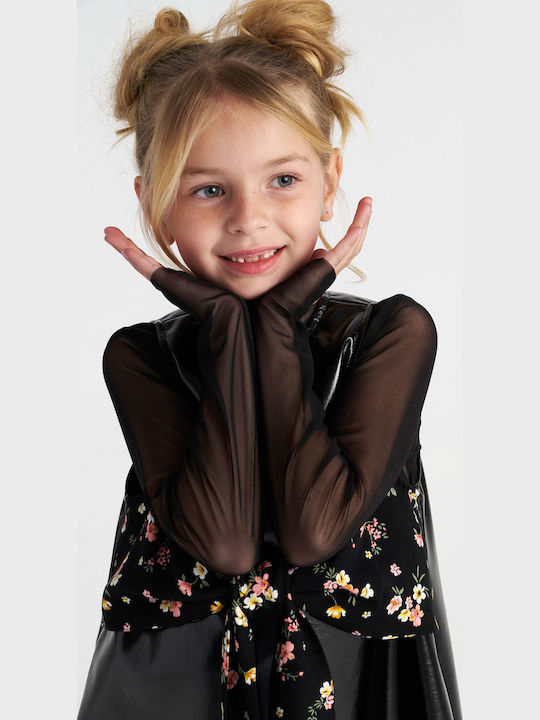 Kinderkleid Ärmellos Tüll Blumen Set aus 2 mit Deckel Schwarz