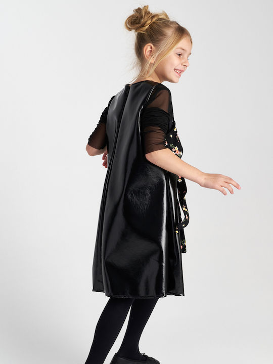 Kinderkleid Ärmellos Tüll Blumen Set aus 2 mit Deckel Schwarz