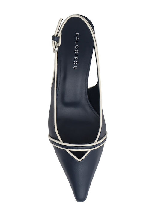 Leder Pumps mit niedrigem Absatz Blau Okeanis