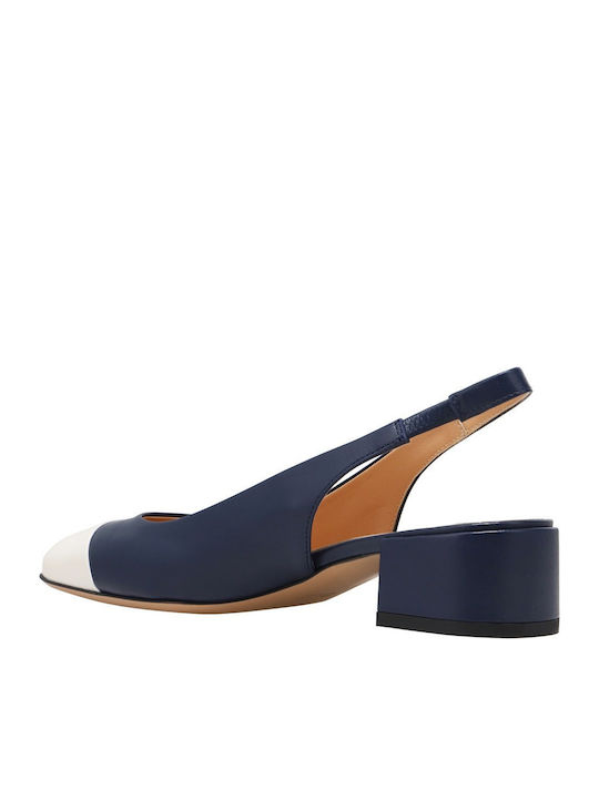 Leather Heels with Chunky Low Heel Blue