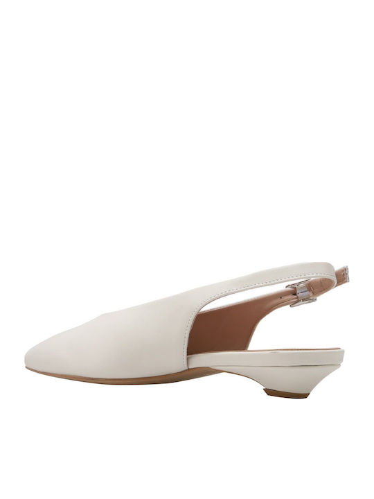 Leather Heels with Low Heel Ecru