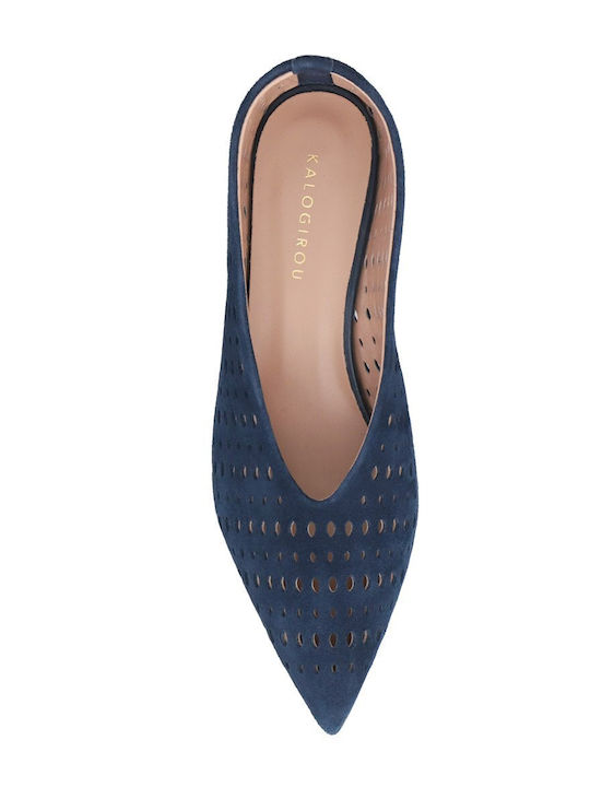 Suede Heels with Low Heel Navy Blue Heels