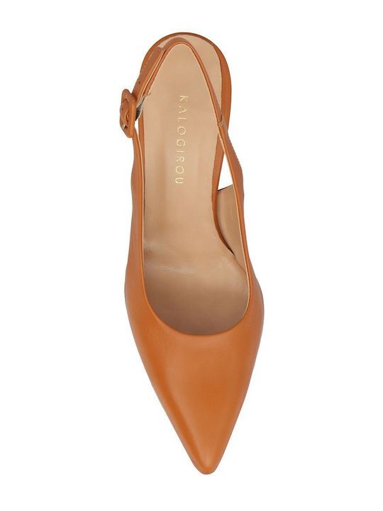 Leder Pumps mit Hochem Absatz Tabac