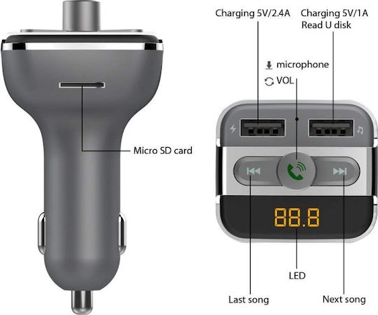 Pyramid FM предавател за кола с Bluetooth / USB / AUX / MicroSD