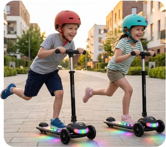 Ricokids Scuter Copii Pliabil 3 Roți Cu Iluminare LED Negru