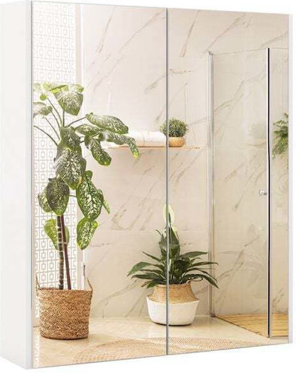 Costway JV12181WH Καθρέπτης από MDF με Ράφι & Ντουλάπι 65x11cm Λευκός