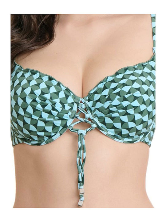 Top Bikini Sutien Cupe D Cu Burete Imprimeu