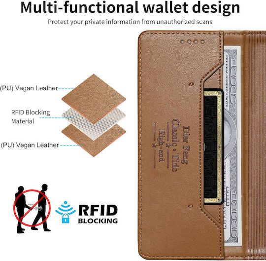 Dierfeng Leather Silicone Brown Wallet (Poco X8 Pro)