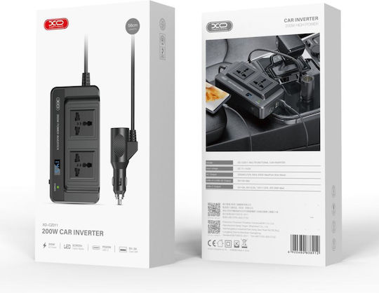 XO Инвертор Cz011 Автомобилен Зарядно Устройство 200W Бързо Зареждане с Портове 2xUSB-A 1xType-C Черен Цвят
