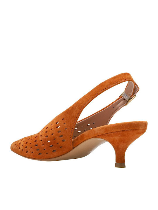 Suede Heels with Low Heel Tabac Brown