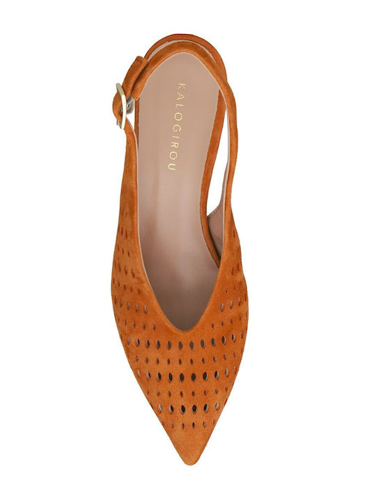 Suede Heels with Low Heel Tabac Brown
