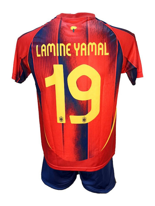 Kids Football Kit Lamine Yamal Orange Blue Portrait Spain National Team 300626-02
